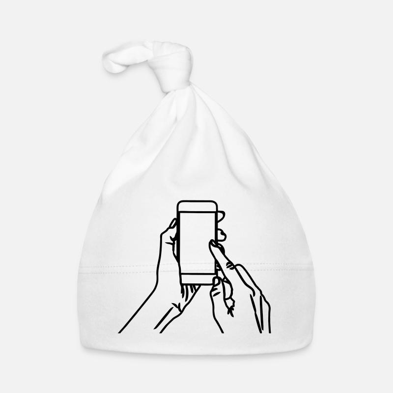 Smartphone in der Hand Baby Bio-Mütze
