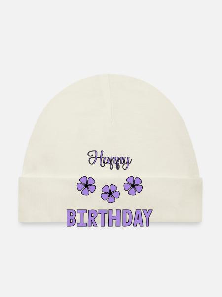 HAPPY BIRTHDAY. JOYEUX ANNIVERSAIRE. ANNIVERSAIRE. - Bonnet bio Bébé - blanc - Devant