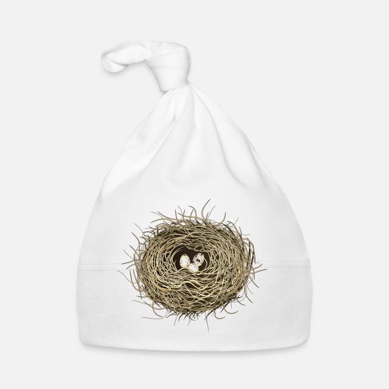 Vogelnest oder Osternest mit drei Vogel Eier - Baby Bio-Mütze - Weiß