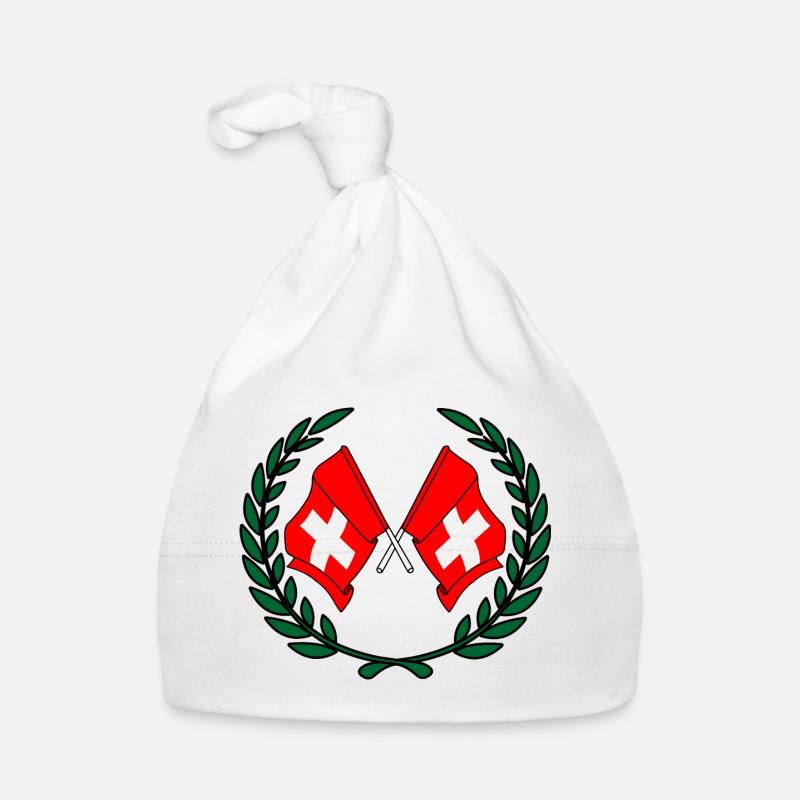 Drapeaux de la Suisse en couronne de laurier Bonnet bio Bébé