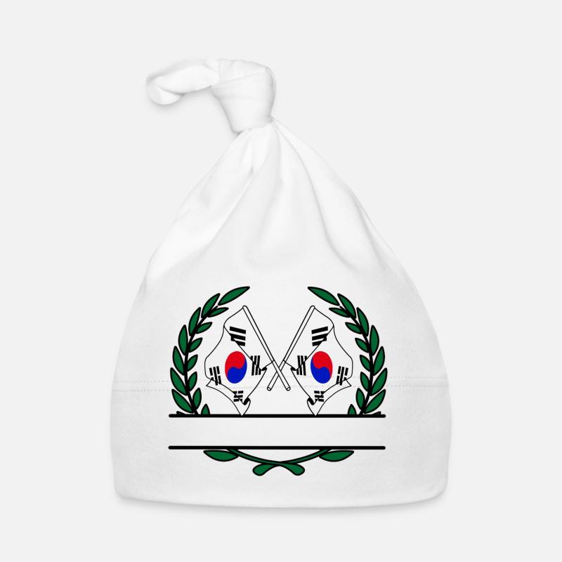 Drapeaux Corée du Sud, bannière couronne de laurier Bonnet bio Bébé