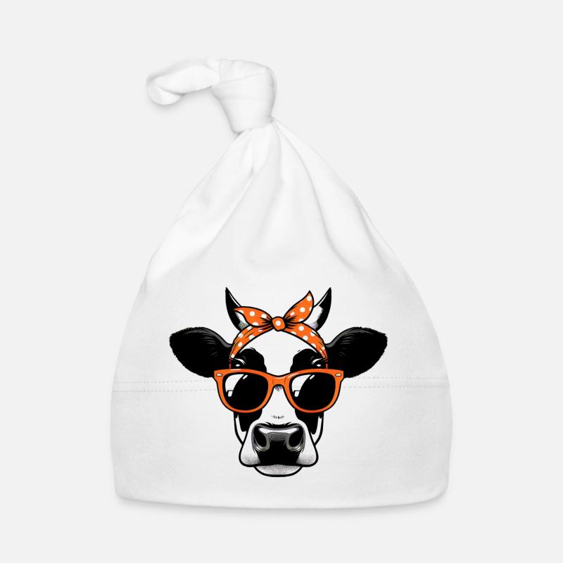 Vache avec lunettes de soleil - Bonnet bio Bébé - blanc