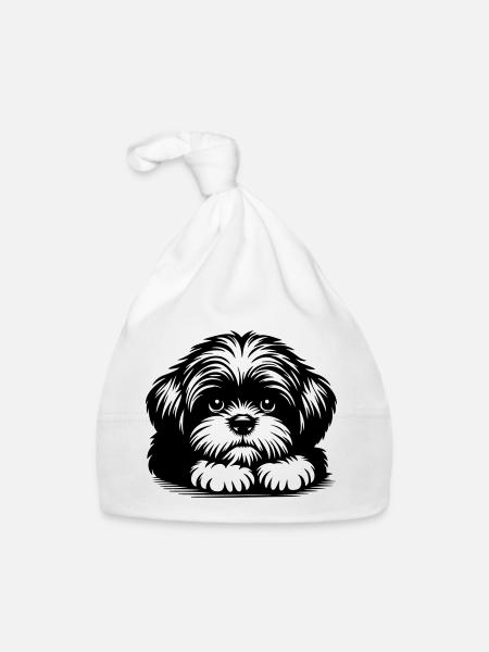 Tête de Shih Tzu avec pattes - Bonnet bio Bébé - blanc - Devant
