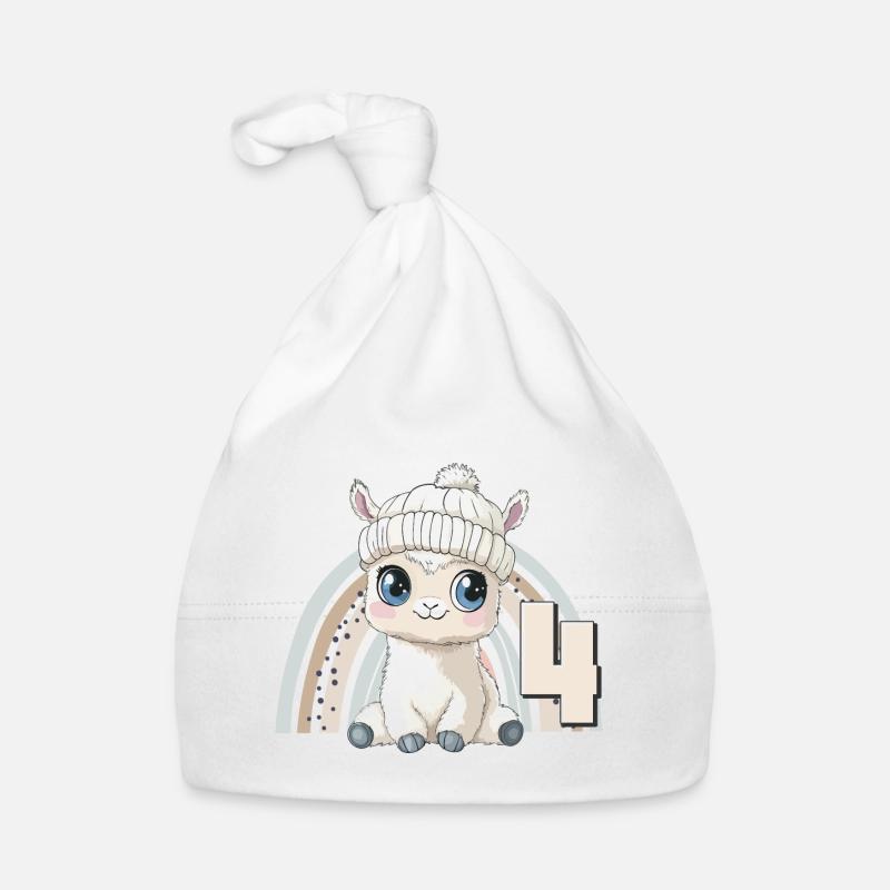 4th Birthday Alpaca Llama Rainbow Cute Cute Organic Baby Cap
