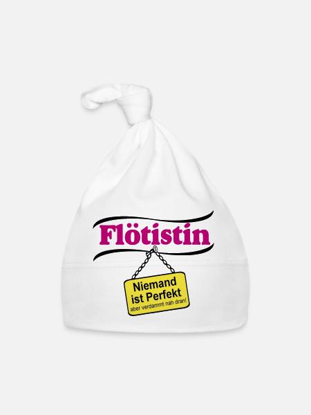 Flötistin Pink – Niemand ist Perfekt - Baby Bio-Mütze - Weiß - Vorne