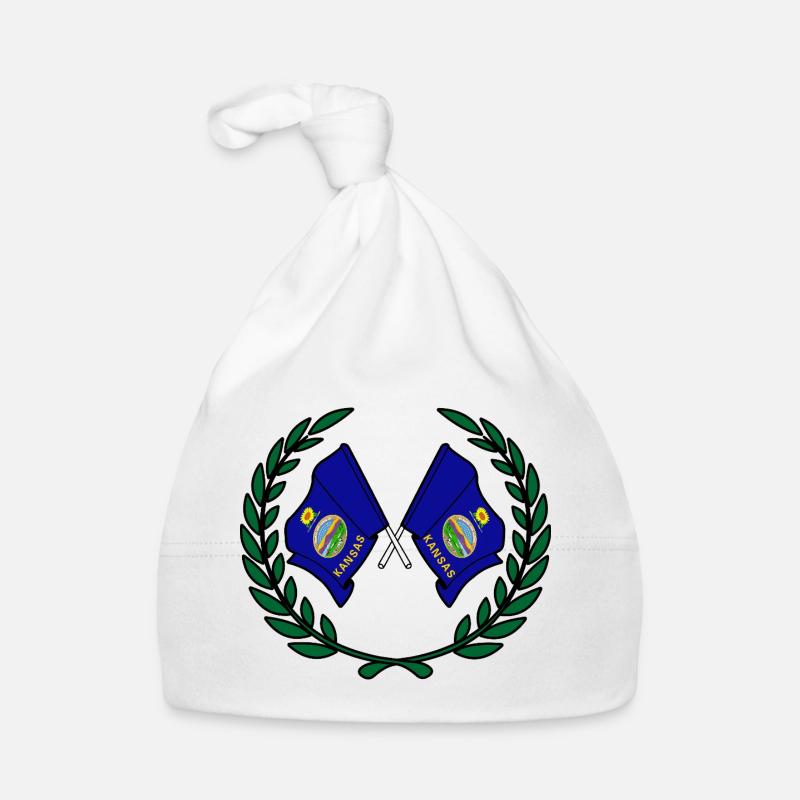Flags USA Kansas in laurel wreath Organic Baby Cap