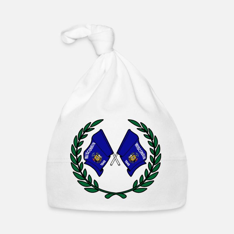 USA Wisconsin flags in laurel wreath Organic Baby Cap