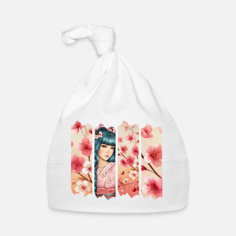 Kirschblüten Kimono Panel Portrait Baby Bio-Mütze