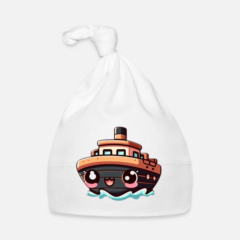 Cheerful ship with eyes Organic Baby Cap