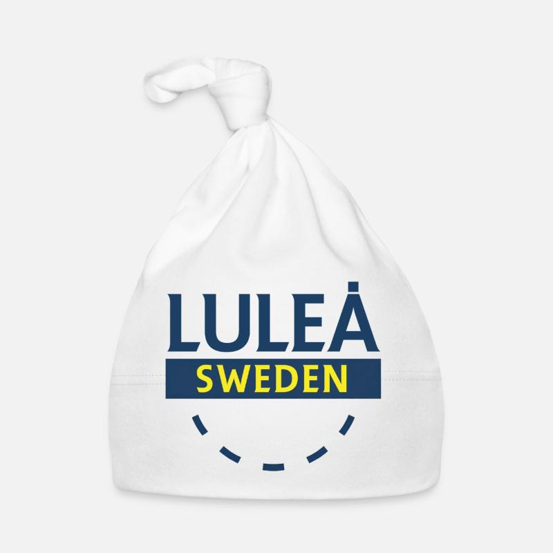 Luleå Sweden Skyline Text in Blågult Organic Baby Cap