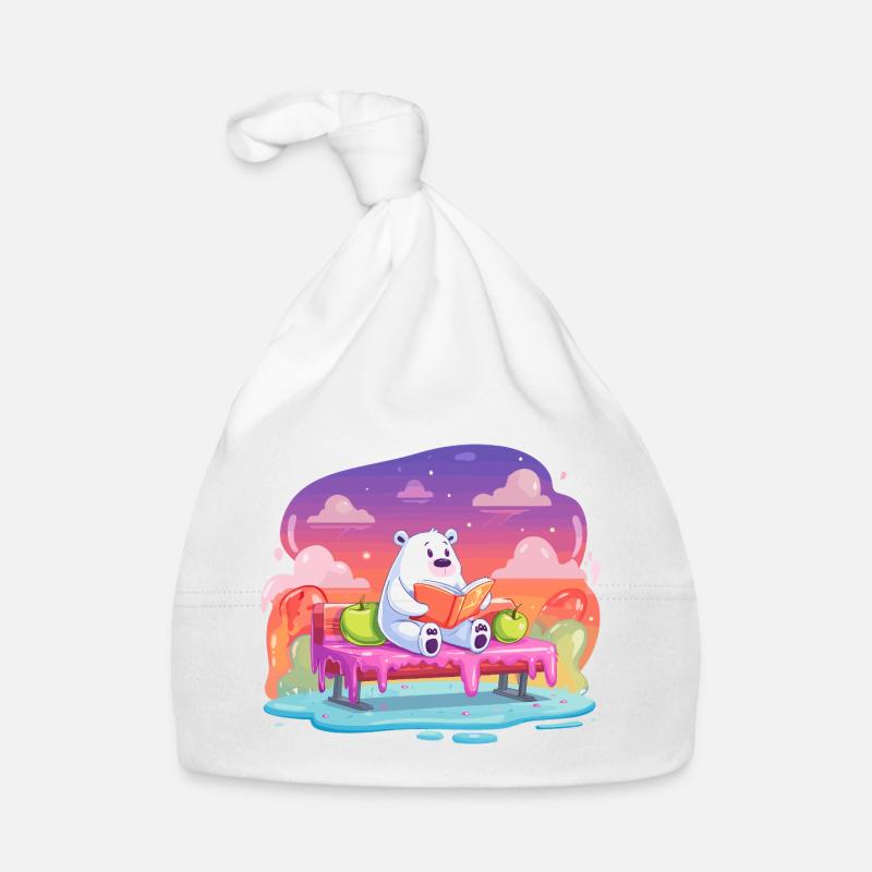 Lesender Eisbär im Farbtraum Baby Bio-Mütze