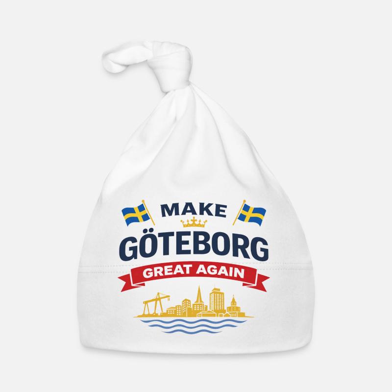 Silhouette de Göteborg avec drapeaux suédois Bonnet bio Bébé