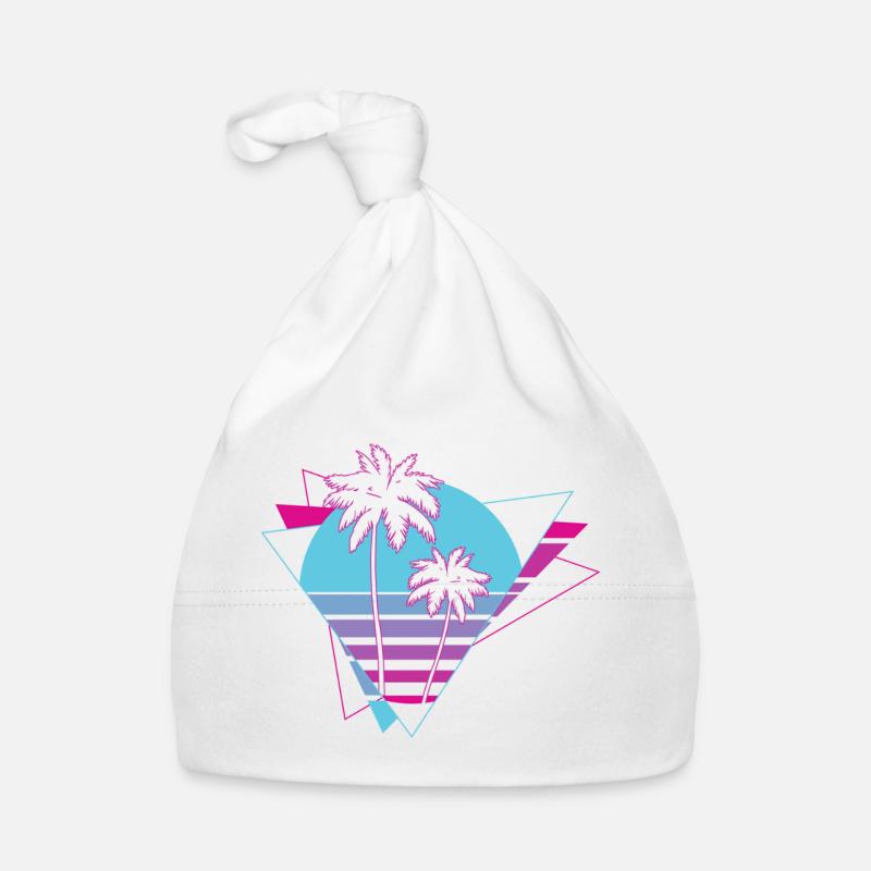Neon Palm Trees Retro Scene Organic Baby Cap