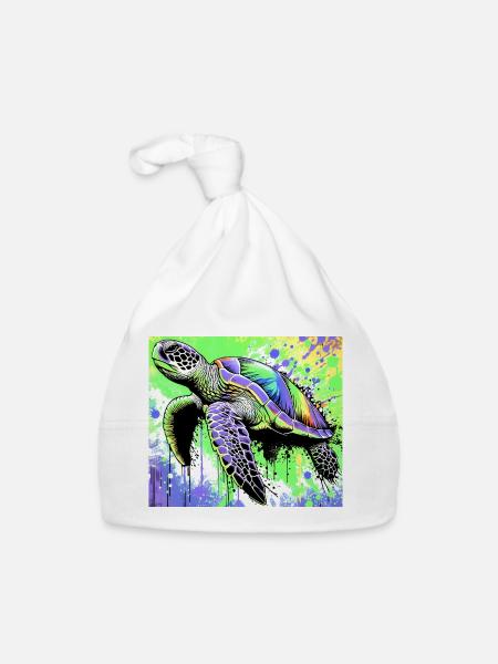 turtle - Organic Baby Cap - white - Front