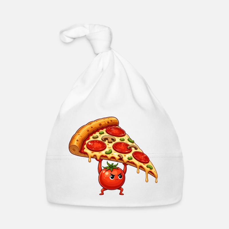 Le héros de la tomate soulève une part de pizza Bonnet bio Bébé