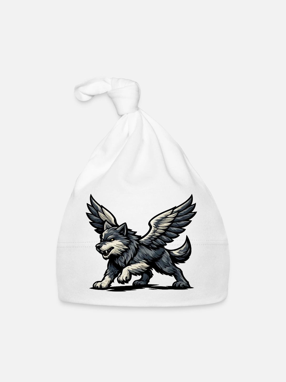 Winged Wolf Majestic - Organic Baby Cap - white - Front