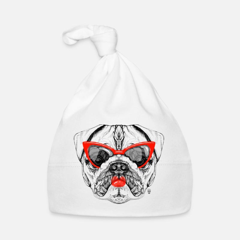 Mops-Dame - Baby Bio-Mütze - Weiß