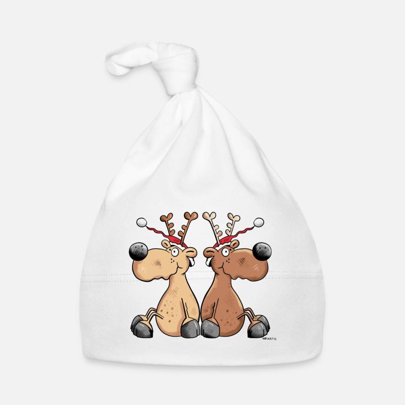 Renne de Noël - Bonnet bio Bébé - blanc