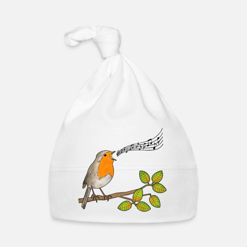 Robin singing, musical notes Organic Baby Cap
