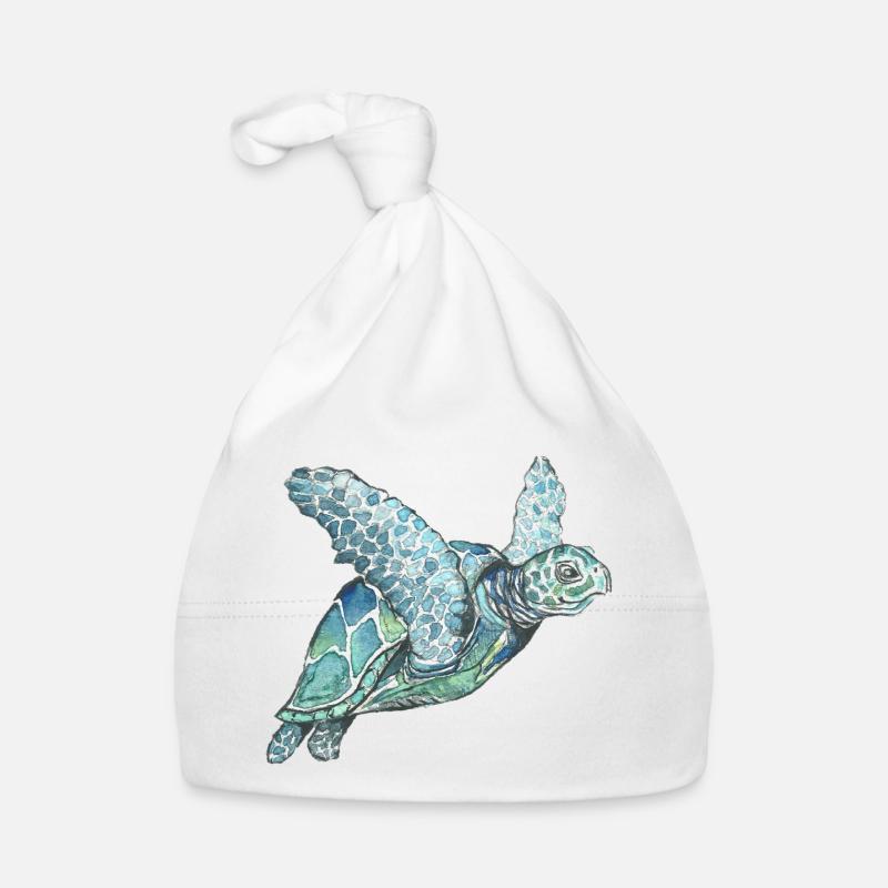 tortue aquarelle - Bonnet bio Bébé - blanc