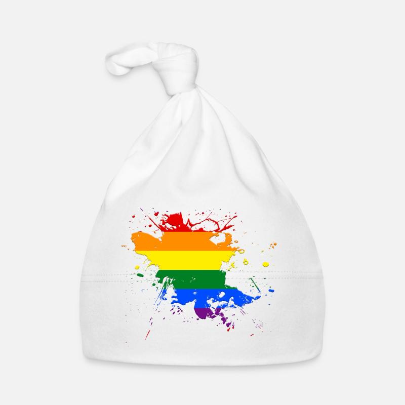 Regenbogenfahne als Farbklecks - Baby Bio-Mütze - Weiß