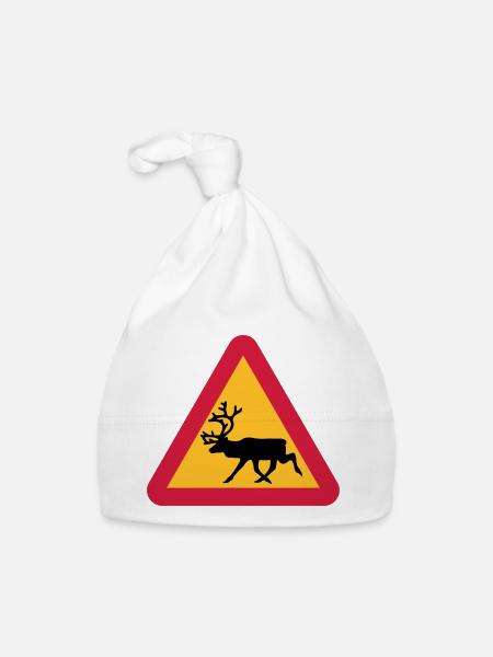 Panneau d'avertissement de renne - Bonnet bio Bébé - blanc - Devant