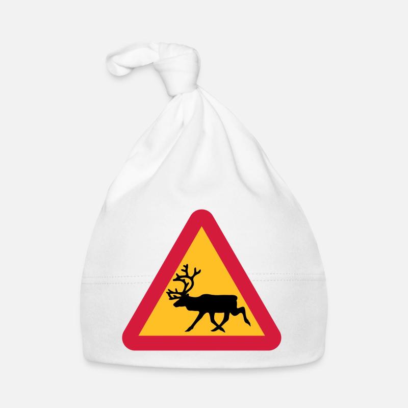 Reindeer warning sign - Organic Baby Cap - white