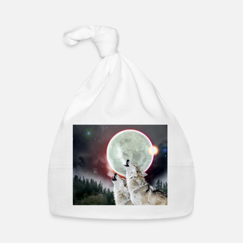 Loups hurlant lune éclipse loup Art Bonnet bio Bébé