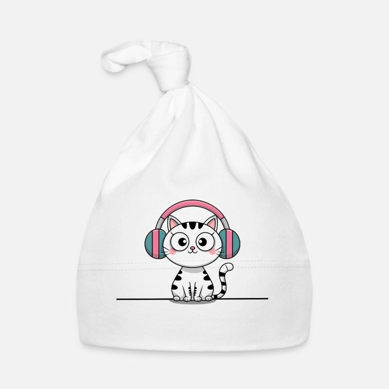 Chat mignon avec des écouteurs Doodle Bonnet bio Bébé