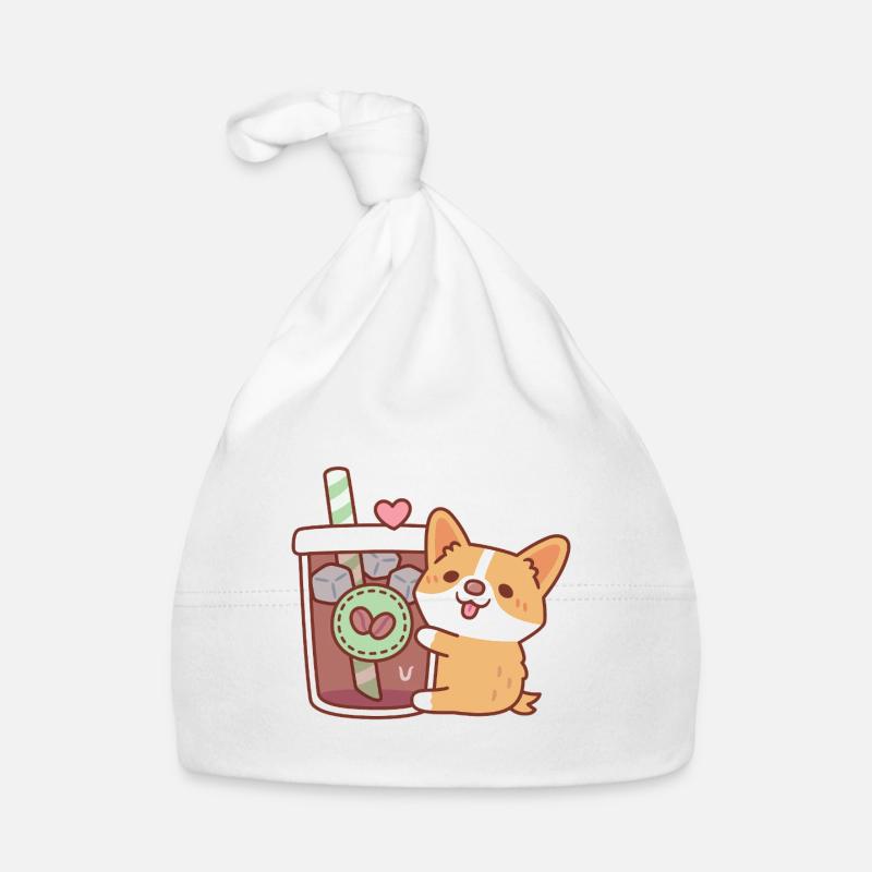 Süßer Corgi Welpe Umarmt Eiskaffee Baby Bio-Mütze