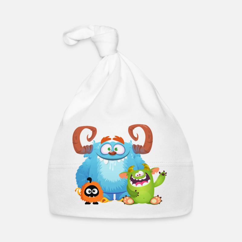 Monster Puschel avec des amis - Bonnet bio Bébé - blanc