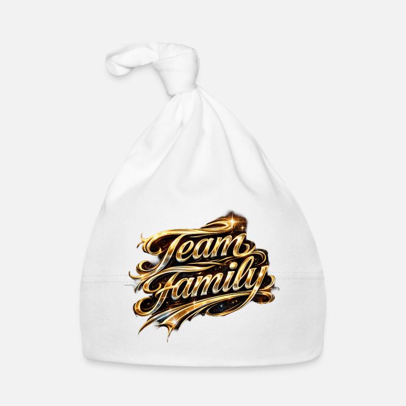 Team Family Gold Script Organic Baby Cap