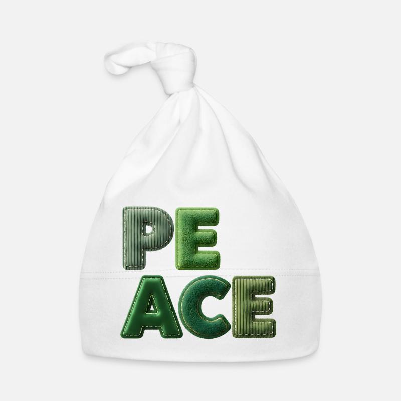Peace Patchwork Grün Natur Schriftzug Baby Bio-Mütze