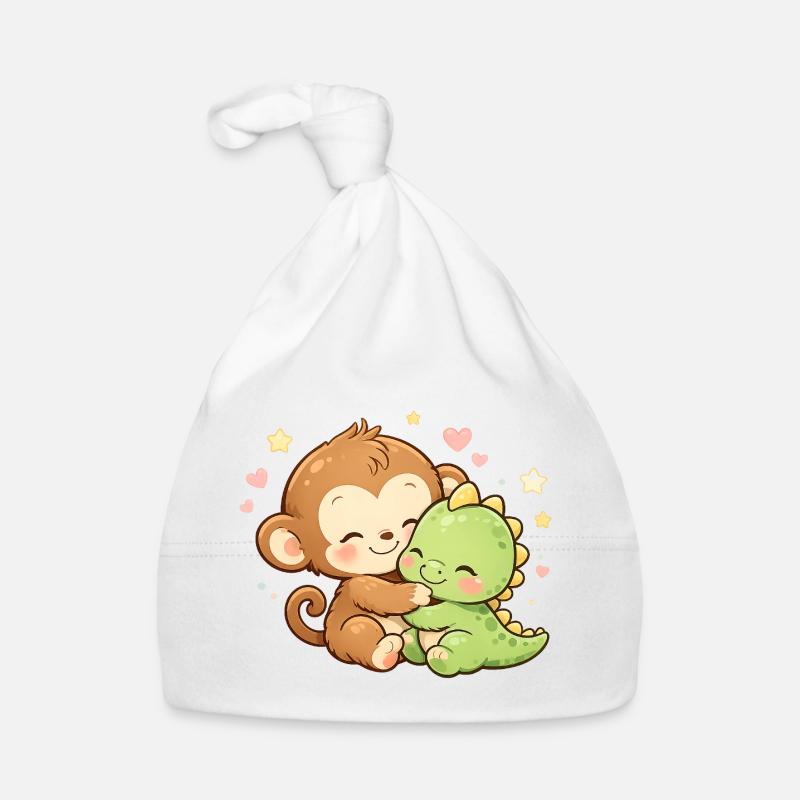Cute Monkey & Baby Dino Cuddle Organic Baby Cap