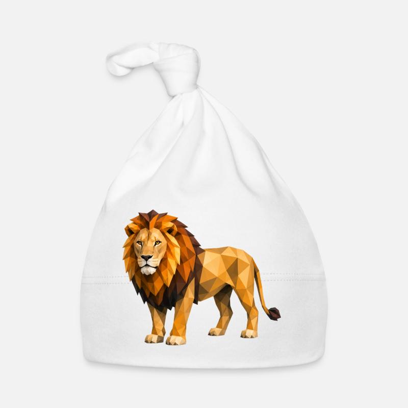 Lion low poly jaune orange Bonnet bio Bébé