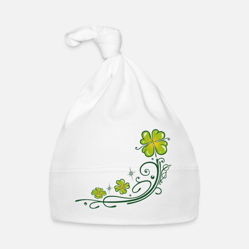 St. Patricks Day. Trèfle à quatre feuilles. - Bonnet bio Bébé - blanc