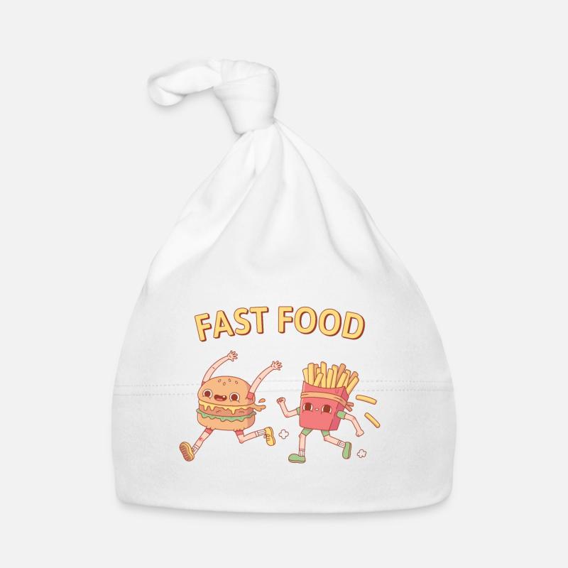 Drôle de fast-food running burger et frites - Bonnet bio Bébé - blanc