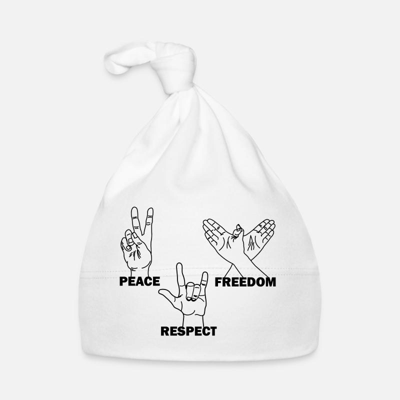 Paix liberté respect gestes de la main avec texte Bonnet bio Bébé