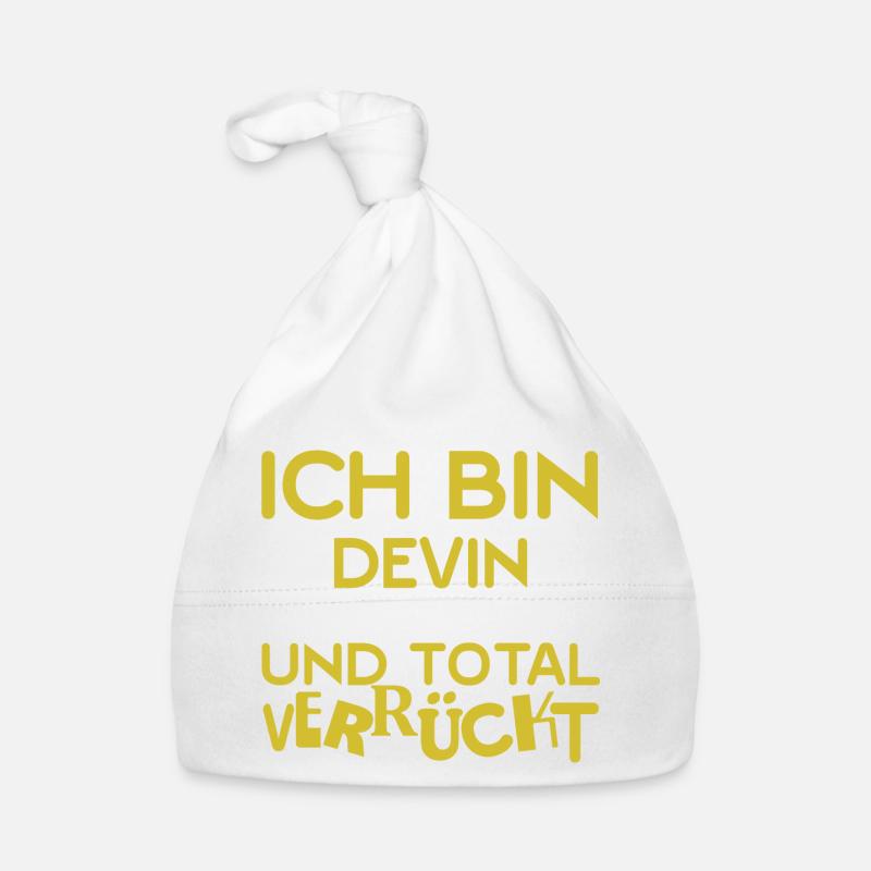 Vorname Devin - Baby Bio-Mütze - Weiß