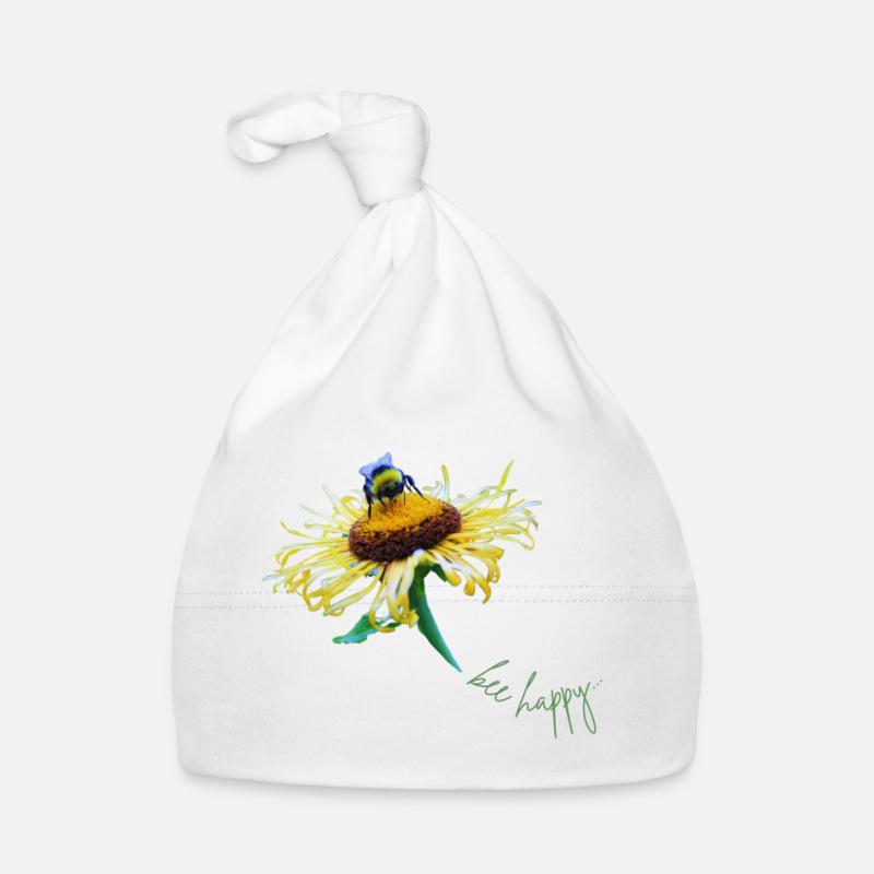 Abeille Happy Summer Motif Fleur D’abeille - Bonnet bio Bébé - blanc