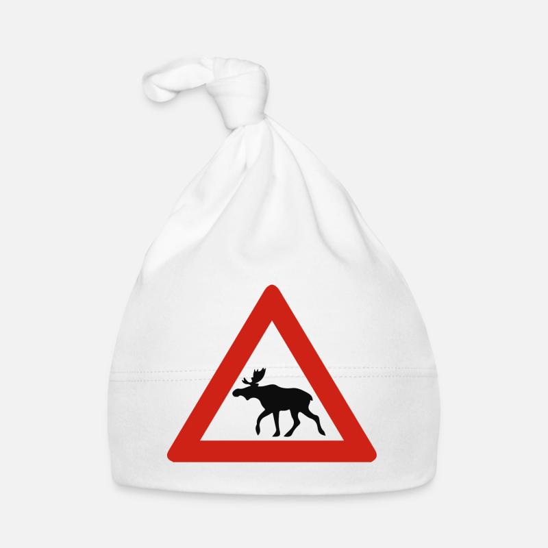 Norvège - Attention Orignal - Panneau d’avertissement - Bonnet bio Bébé - blanc