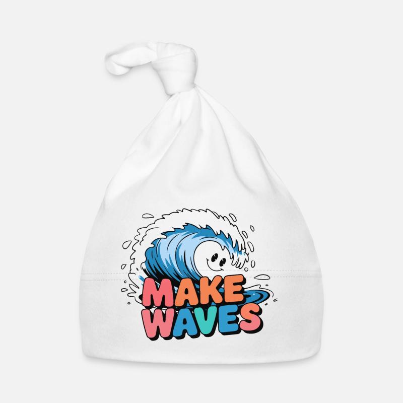 Lebendige Surfwelle mit Make Waves-Text Baby Bio-Mütze
