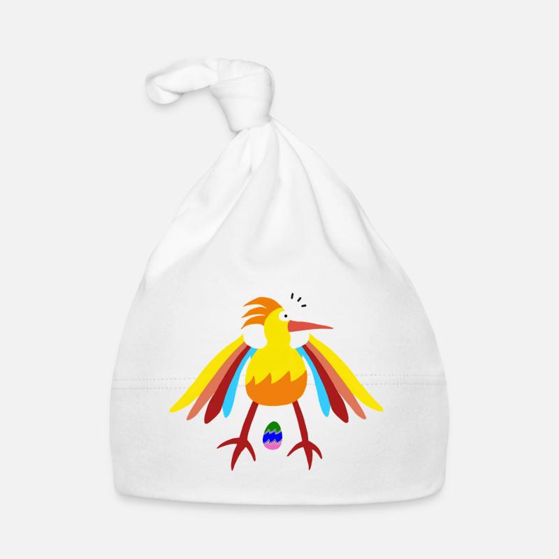 Rainbow Feathered Bird with Egg Illustration Organic Baby Cap