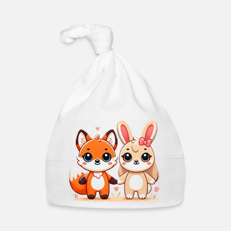 Fox And Rabbit Friends Holding Hands Baby Bio-Mütze