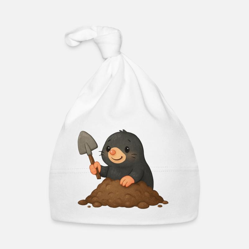 Niedlicher Maulwurf mit Schaufel Baby Bio-Mütze