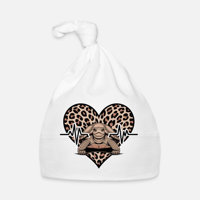 Leopard print with turtle and heart Organic Baby Cap