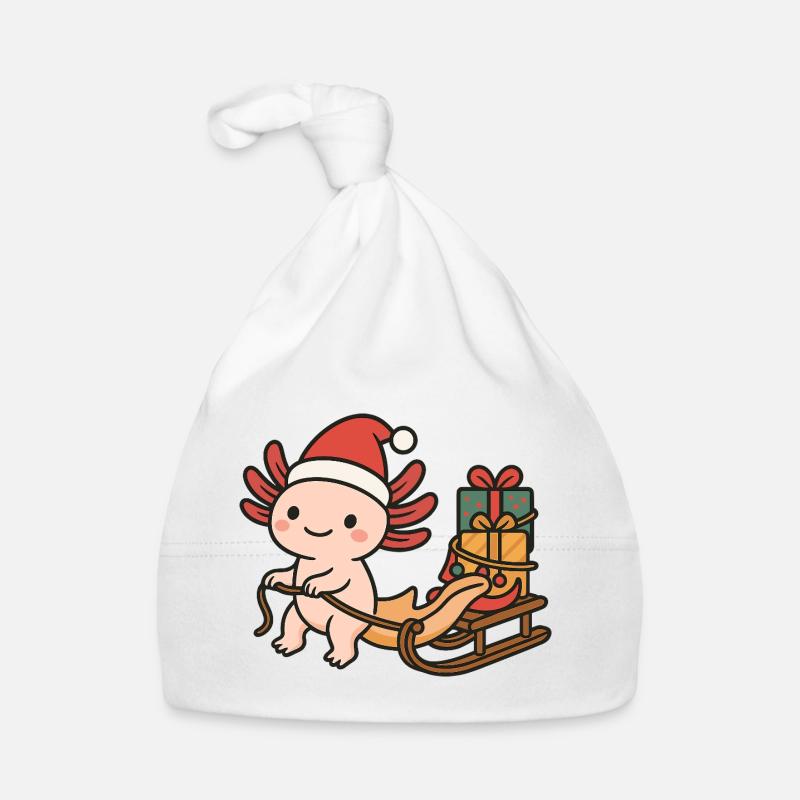 Weihnachts Axolotl – Mit Schlitten & Geschenken Baby Bio-Mütze