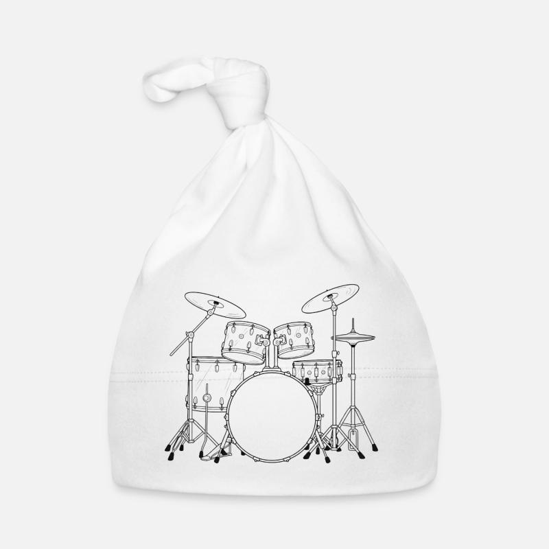 Black and White Drumset Sketch Organic Baby Cap