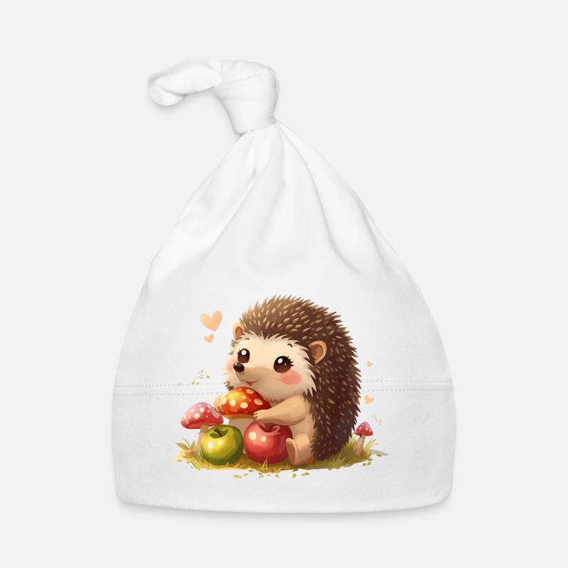 Süßer Igel mit Pilzen und Äpfel Baby Bio-Mütze