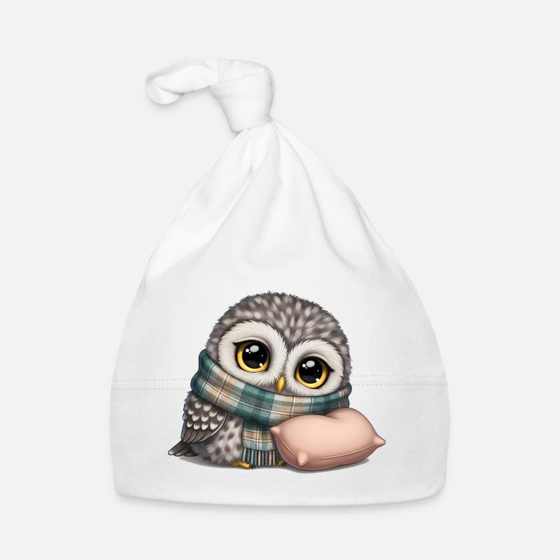 Hibou avec écharpe et oreiller Bonnet bio Bébé